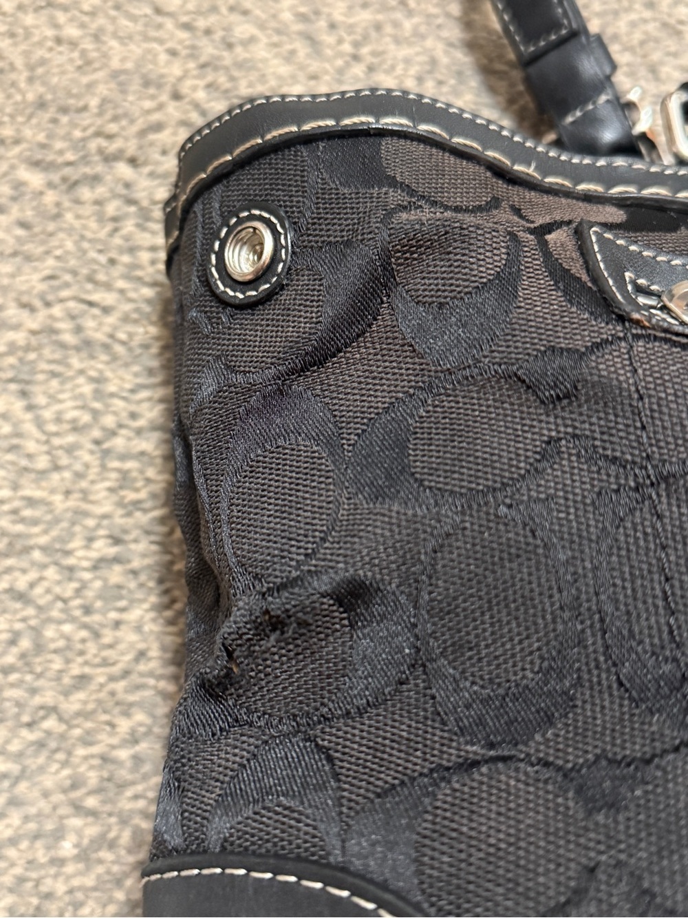 Vintage Coach Hampton Signature Satchel Black Canvas Leather Y2K Hobo code 6830 - Picture 5 of 6